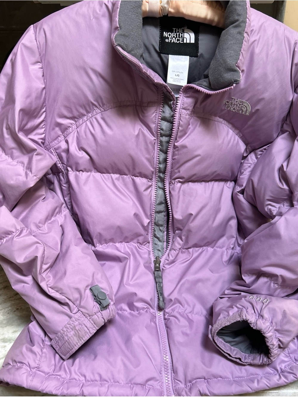 The North Face girls size L 600F down puffer jacket lavender pink warm winter